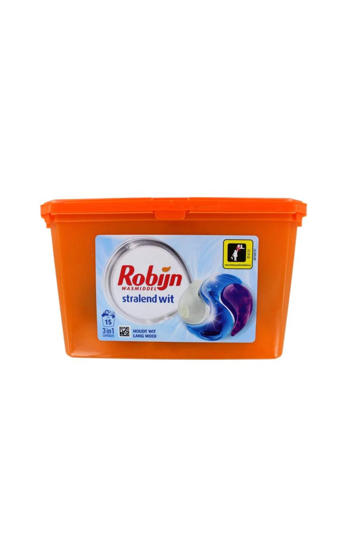 Robijn Wascapsules 3-In-1 Stralend Wit, 15 Stuks