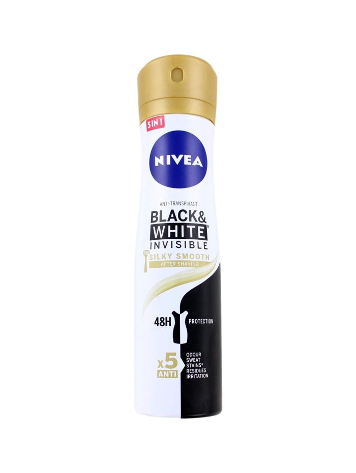 Nivea Deodorant Spray Invisible Black & White Silky Smooth, 150 ml