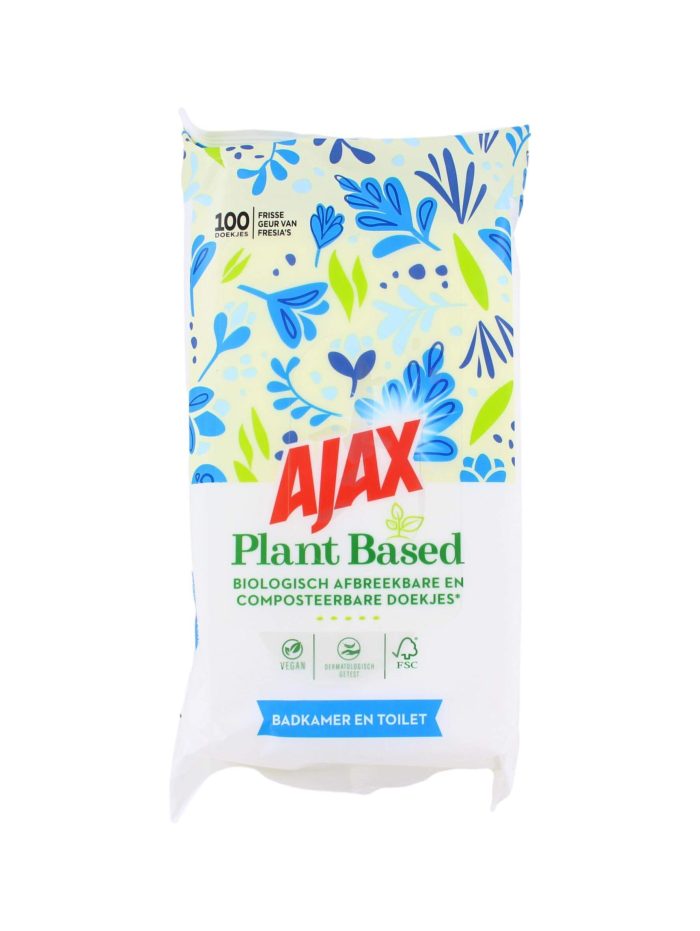 Ajax Schoonmaakdoekjes Plant Based Badkamer & Toilet, 100 stuks