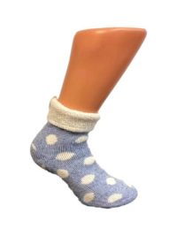 Boru Wollen Anti Slip (Dots) Sokken Met Omslag Licht Blauw - 35-38