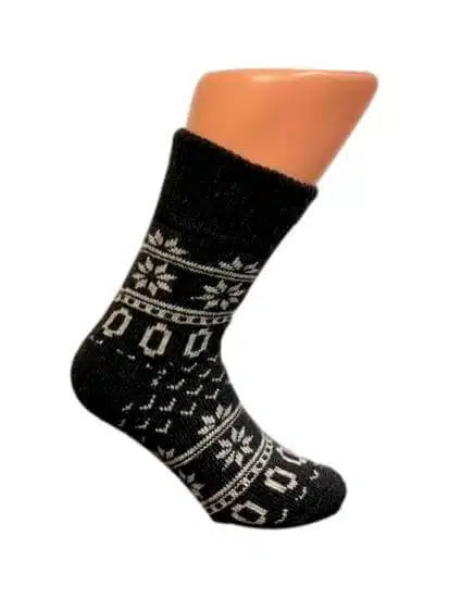 Boru Wollen Sokken Noors Patroon Antraciet - 35-38