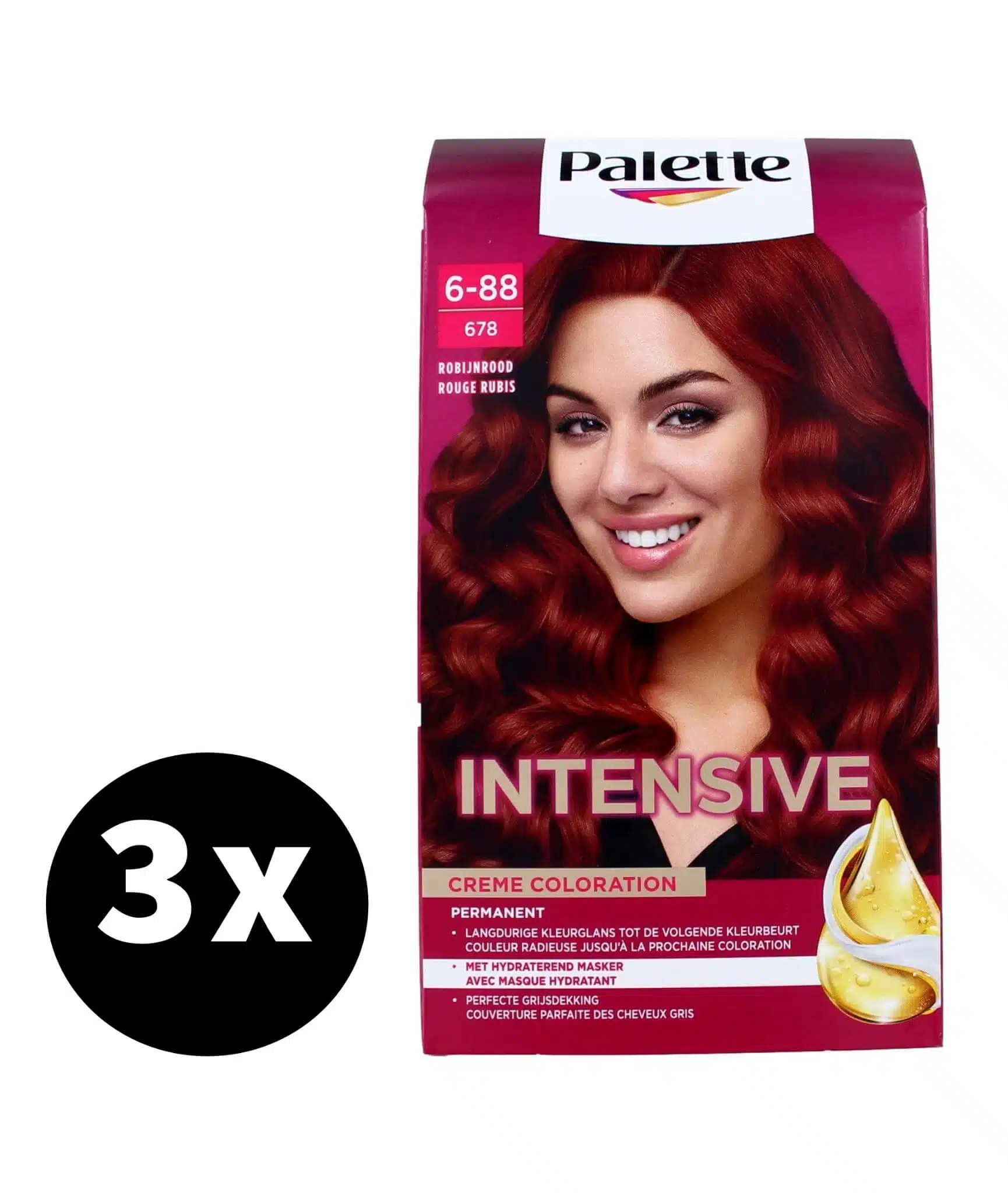 Poly Palette Haarverf Intensive Creme Color 678 Robijn Rood x 3