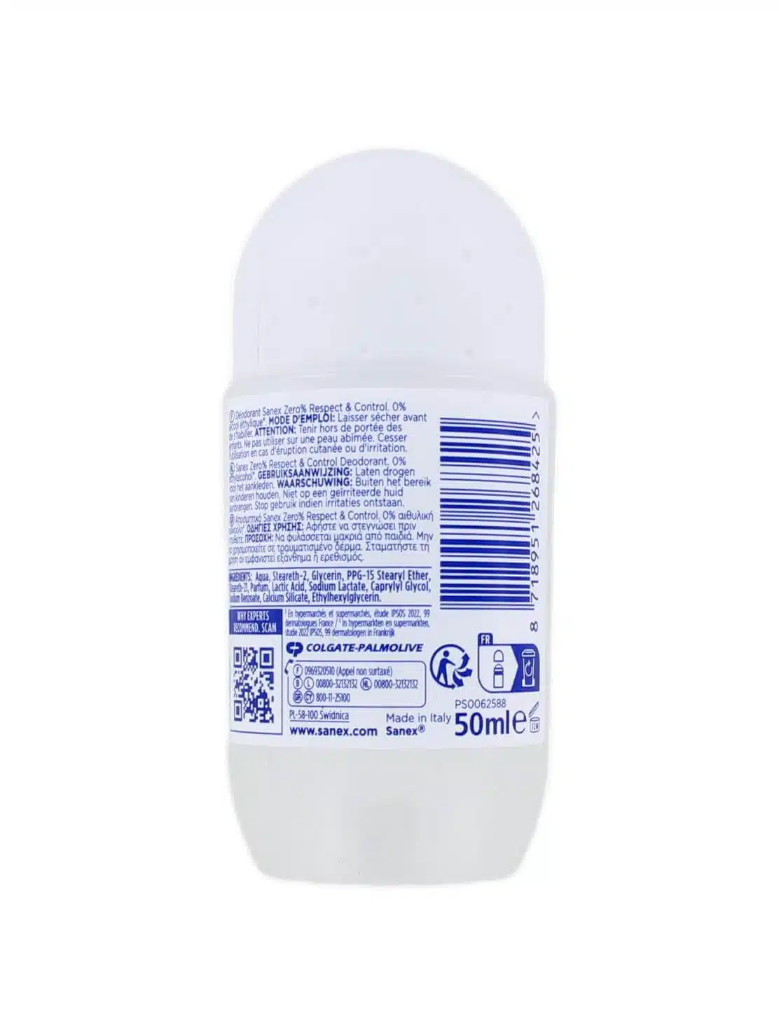 Sanex Deodorant Roller Zero% Respect & Control, 50 ml