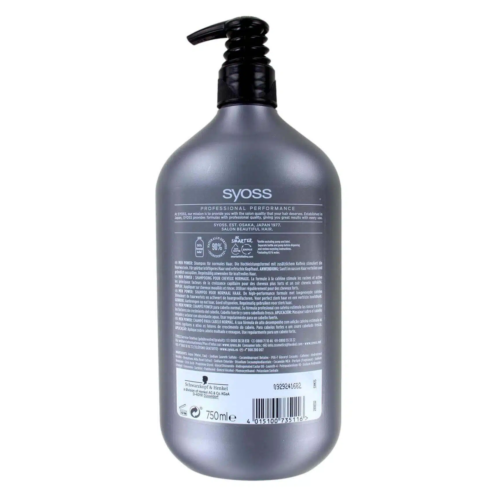 Syoss Shampoo Men Power Met Pomp, 750 ml