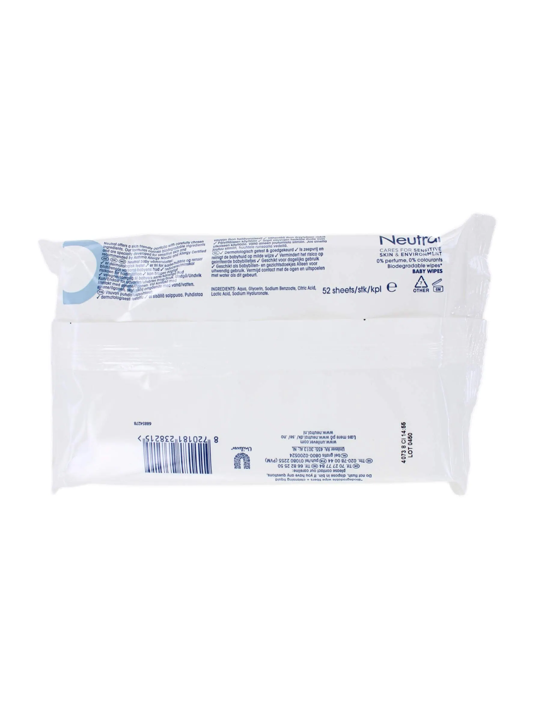 Neutral Babydoekjes 0% Gevoelige Huid, 52 Stuks