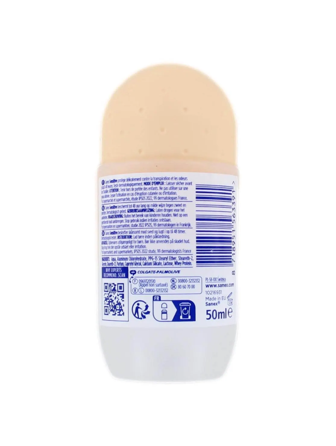 Sanex Deodorant Roller Dermo Sensitive, 50 ml