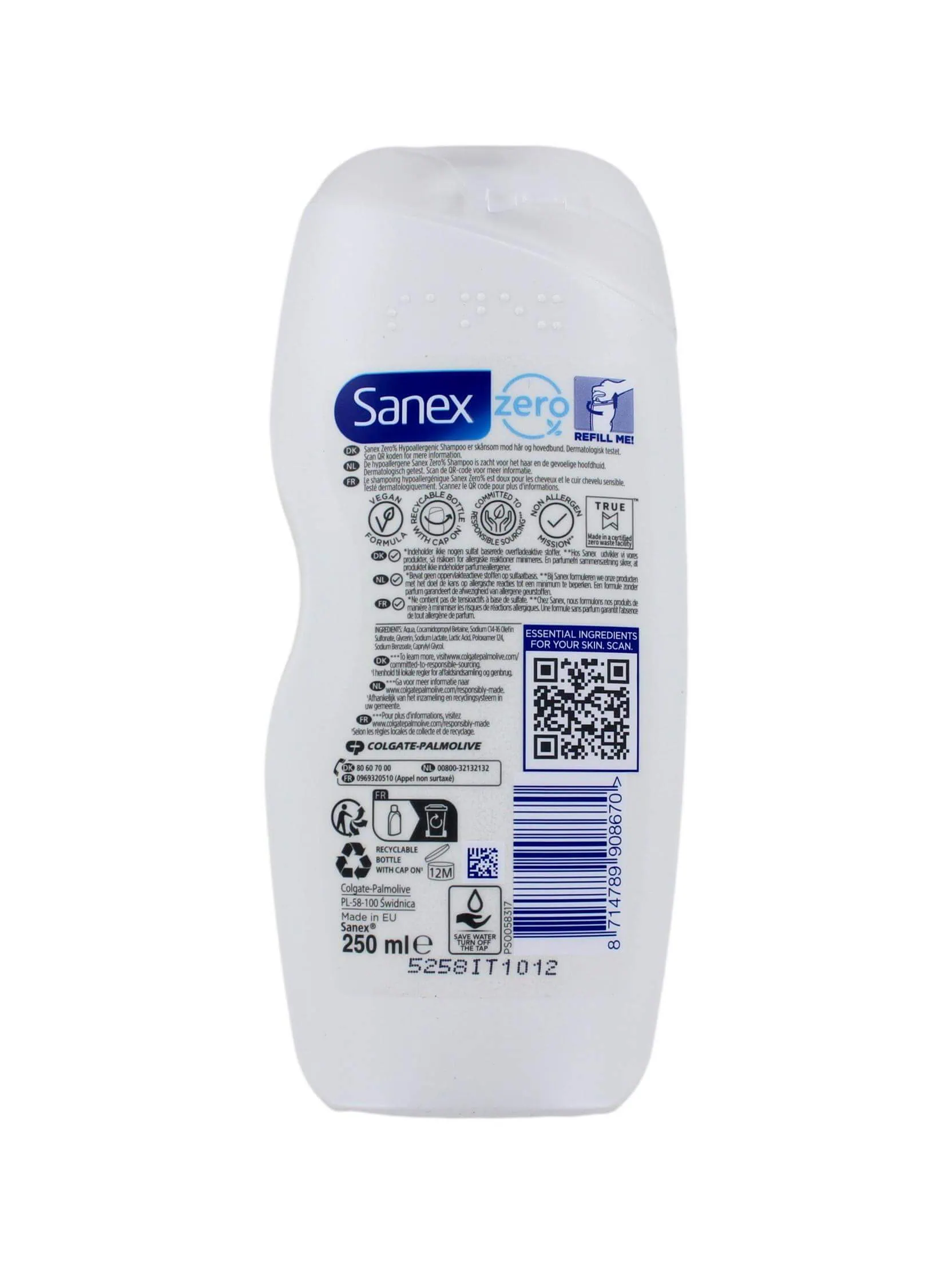 Sanex Shampoo Zero% Normaal Haar, 250 ml