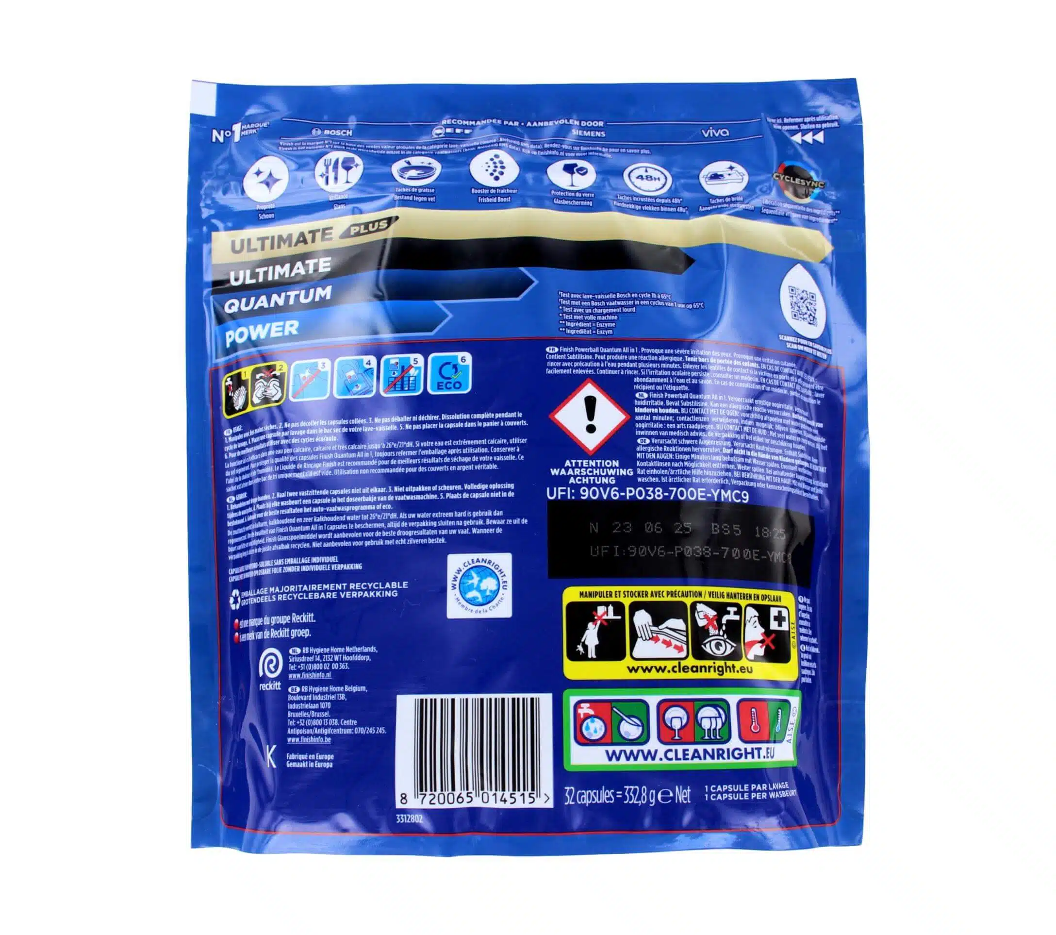 Finish Vaatwastabletten Powerball Quantum, 32 Stuks