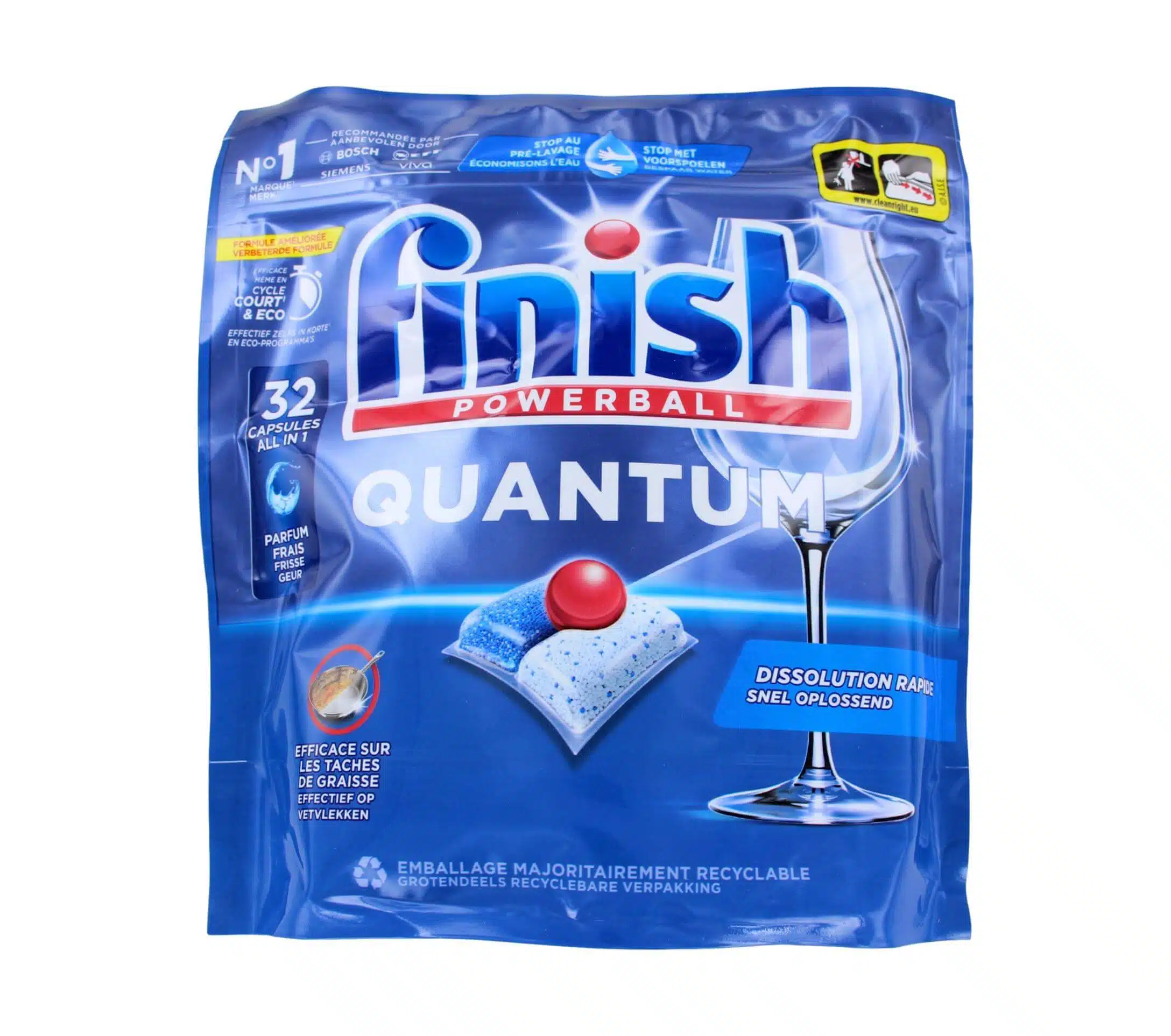 Finish Vaatwastabletten Powerball Quantum, 32 Stuks