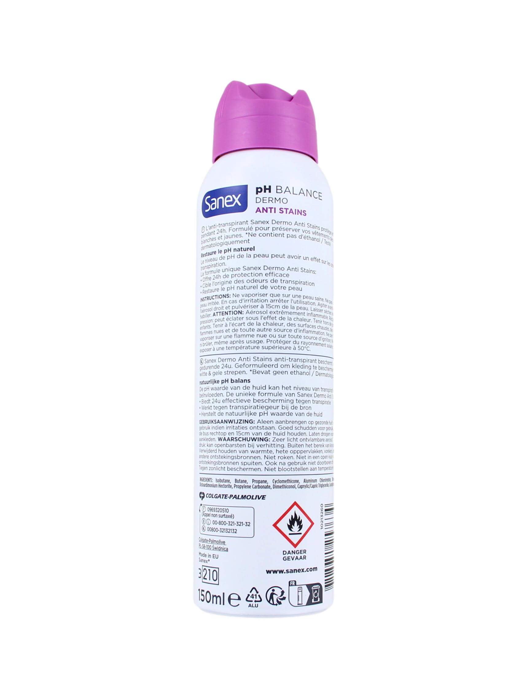 Sanex Deodorant Spray Dermo Anti Stains, 150 ml