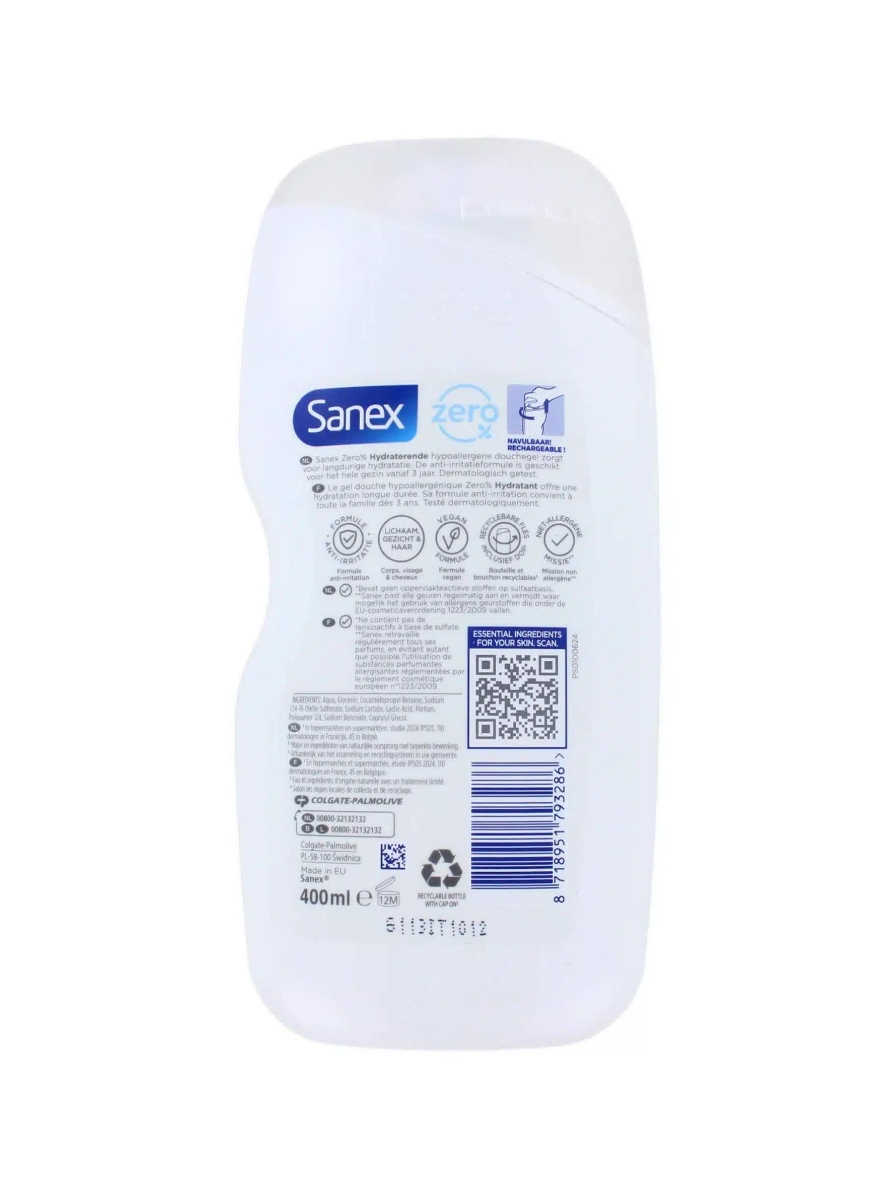 Sanex Douchegel Zero% Hydraterend, 400 ml
